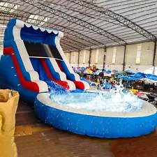 24FT Commercial Inflatable Bounce House Blue Water Slide Combo Large Pool Kids