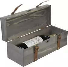 Wood Single Wine Bottle Gift Box Storage Chest w/ Closing Straps & Locking Latch