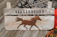 RUSTIC HORSESHOEING SIGN WOOD W/METAL HORSE HAY FOR SALE ON REVERSE SIDE 38X22"