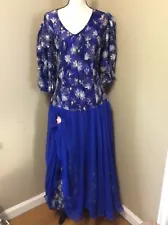 Purple Blue Floral Lace Ruffle Handmade FLAMENCO Dance Costume DRESS Sz 8