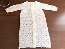 Vtg Baptismal Christining Gown Handmade Crochet White 1-Piece Baby Keepsake