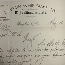 1888 Letterhead Dayton Ohio Whip Manufacturing For Horses Handwritten East 5th S