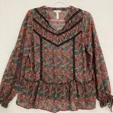 Matilda Jane Multi Color Ditsy Floral Boho Lace Detail Lightweight Blouse Small