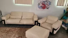 Natuzzi Leather Sofa Chair And Ottoman Cream Set Zweisitzer