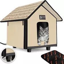 Heated Cat Houses for Indoor Cats Elevated Waterproof and Insulated Beige