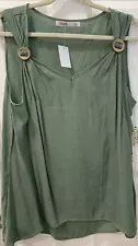 Womens Cure Linen Green Sleeveless Blouse Size L NWT