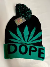 DOPE Black Green Cuff Beanie Knit Hat Snow Ski Cap w/Pom Pom Adult OSFA New