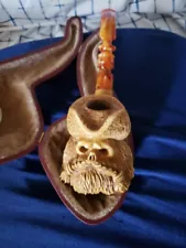 Pirate Skull Block Meerschaum "One Of A Kind Pipe "Signed "Kenan". Large Size.