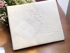 1950s Vintage “Our Wedding" White Leather Embossed Album Topflight Fair