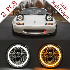 NA MIATA Headlights (Pair) Mazda MX-5 MX5 LED 7" Plug N' Play CHROME Halo NEW (For: Mazda Miata)