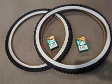 TWO(2) DURO 26X2.10 BICYCLE TIRES M.B,STREET, BLACK/WHITEWALL & TUBES