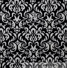 BonEful FABRIC FQ Cotton Woven Black Ivory Off White Flower Damask Bohemian SALE