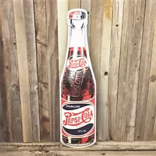 Pepsi Cola Glass Like Bottle Die Cut Out Metal Tin Sign Vintage Style Bar Garage