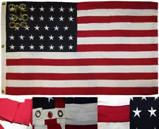 HEAVY COTTON LINEAR 34 STAR AMERICAN FLAG - Embroidered & Sewn - HISTORICAL USA