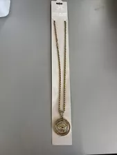 Double Cross Versace Medusa Head Sand Blast Chain 30" Hip Hop Necklace