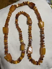 Antique Baltic Amber Old Butterscotch eggyolk Natural Cubed Beads Necklace 78g