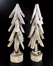 PAIR WHITE WOOD CHRISTMAS TREES - TABLETOP HANDMADE COUNRTY PRIMITIVE RUSTIC 18"