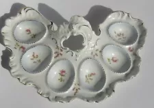 ANTIQUE VICTORIAN PORCELAIN DEVILED EGG PLATTER TRAY SERVER ROSES