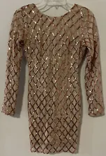 Forever 21 Womens Small Beige Sequined Long Sleeved Short Dress NWT! M684