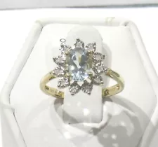 10K GOLD RING AQUAMARINE / DIAMOND CLUSTER - ESTATE SALE - CLOSEOUT