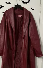 red leather Mid Length Open trench coat