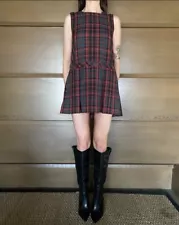 Red Plaid Micro Mini Shift Dress Size XS