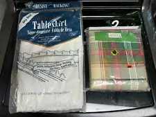 4 lot Table Skirt White 13' x 29" 31.4 Sq ft + plaid 52x52 vinyl + 54x108"