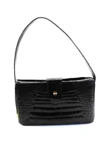 Designer Womens Genuine Crocodile Skin Flap Shoulder Bag Handbag Black