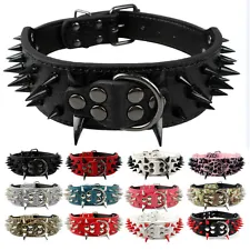 2" Wide Sharp Spiked Studded Leather Dog Collars For Pitbull Mastiff Labrador