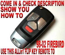 I-KEY STYLE FLIP REMOTE FOR 98-02 PONTIAC TRANS AM WS6 FRIEBIRD ABO1502T FOB KEY