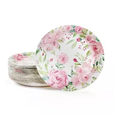 80-Pack Vintage-Style Floral Paper Plates, 9 Inch for Tea Party, Bridal Shower