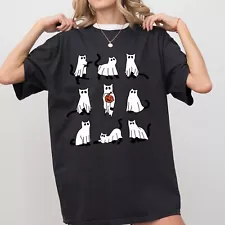 Comfort Colors Сute Ghost Cat Shirt, Halloween Cat Shirt, Black Cat Shirt