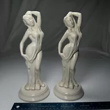 Pair (2) Of Art Deco Style Draped Nude Lady Statues Figurines