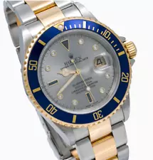 ROLEX SUBMARINER DATE WATCH 16613 40MM SILVER SERTI DIAL WITH TWO TONE BRACELET