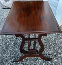 1920's Mahogany Duncan Phyfe Coffee Table Lyre Harp Base