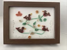 Quilling Art Wall Hanging Flowers Birds Handmade Decoration Original 6x8”