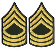 Army Master Sergeant E-8 Rank Gold on Green Chevron Patches Pair - Male