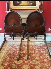 Mahogany Hand Carved Twin Bed Frames Circa 1920 NYC