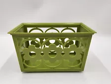 Vintage Avocado Green Plastic Flower Cut Out Basket/Napkin Holder Retro MCM