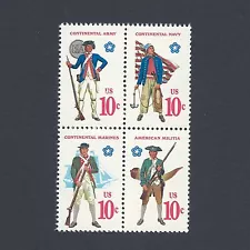 Revolutionary War Soldiers & Sailor Uniforms Mint Set of 4 Stamps 49 Years Old!