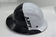 Carbon Fiber Full Brim Lift Safety Hard Hat - 50/50 Black and White