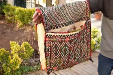 Turkish Saddlebag Kilim 18''x45'' Handwoven Cicim Kilim 47x117cm Wool Sofa Bag