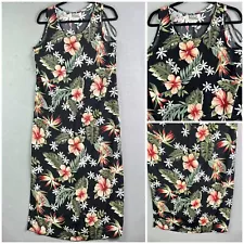 Kaua’iana Hawaiian Midi Dress Medium Hibiscus Floral Leaf Sleeveless Lightweight