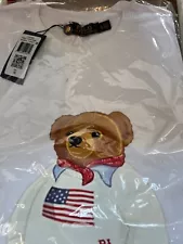 Ralph Lauren Teddy Bear T-Shirt Big xl NEw white American Flag