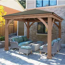 GAZEBO WOODEN OUTDOOR PATIO DECK HARD TOP YARDISTRY GARDEN BACKYARD CEDAR 12X12