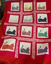 handmade quilt top for sale - Beautiful Cats in Red 52x66