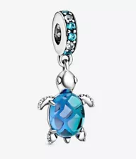 Brand New Pandora Silver ALE S925 Blue Murano Glass Sea Turtle Dangle Charm