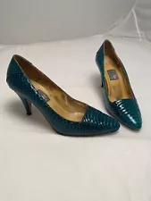 Vintage J Renee Emerald Sz 5 Snake Skin Leather Pump Heel Business Costume 3inch