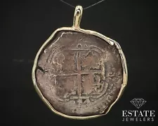 12k Yellow Gold 1700s Spanish 8 Reales Cob Spanish Colonial Coin Pendant 27.3g