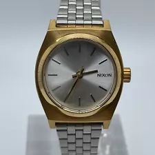 Nixon Minimalized Watch Women 26mm Gold Tone Case Silver Tone Band Quartz Analog